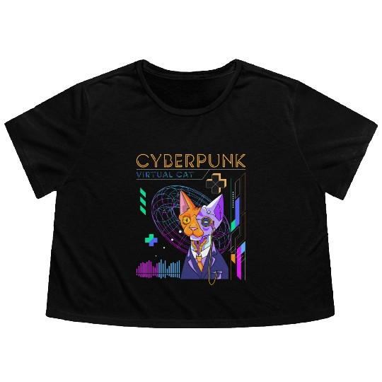 Cyborg Retro Gamer Scifi Flowy Cropped Tees