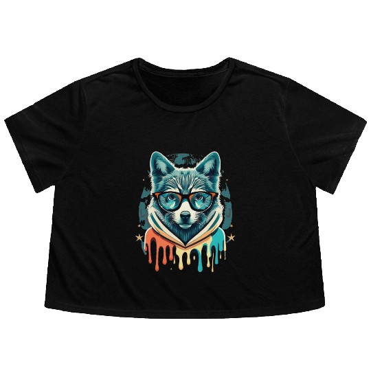 Hipster Wolf Drip Flowy Cropped Tees