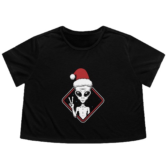Alien Christmas Peace Flowy Cropped Tees