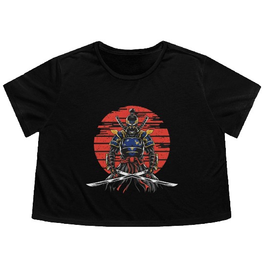 Japanese katana warrior Flowy Cropped Tees