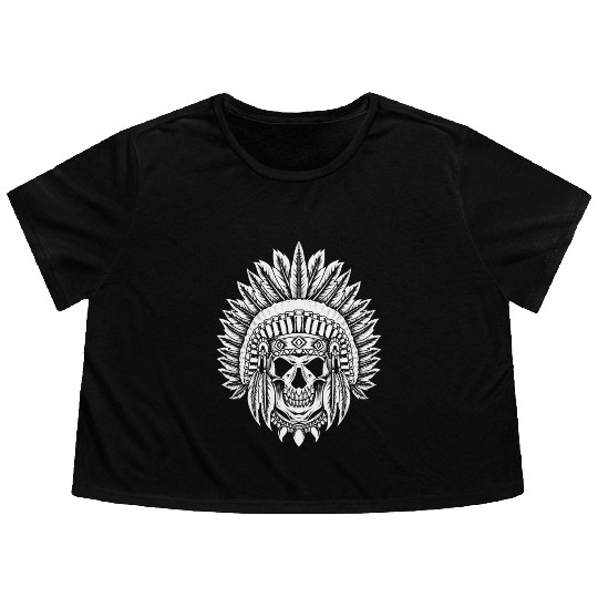Indigenous Native American Skull Skull Head Flowy Cropped Tees