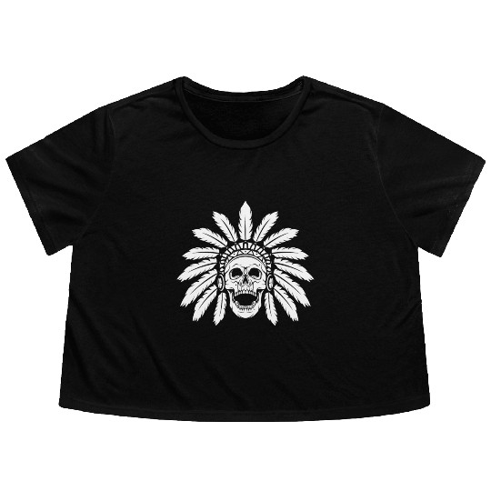 Indigenous Native American Skull Skull Head Flowy Cropped Tees