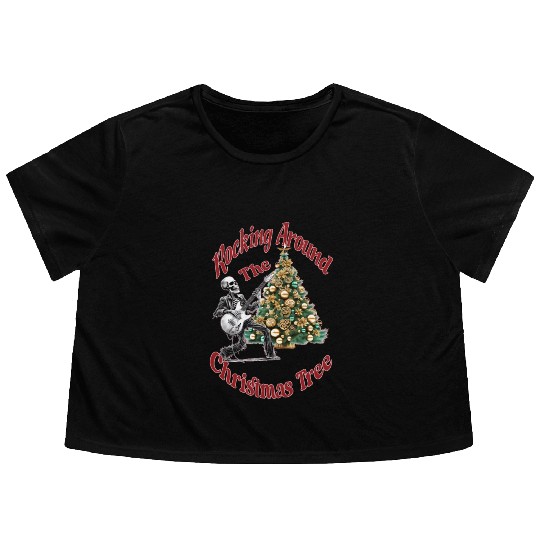 Rocking Around the Christmas Tree Skeleton Flowy Cropped Tees,