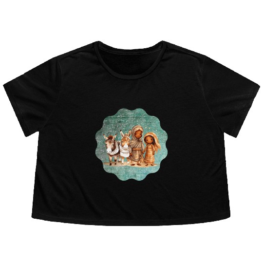 Christmas Nativity Scene Shepherds and Sheep Flowy Cropped Tees