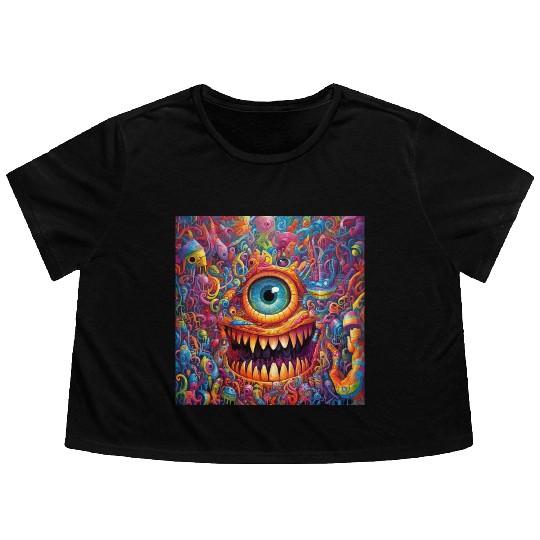 Going On a Little Trip - Cyclops and Teeth Psyched Flowy Cropped Tees