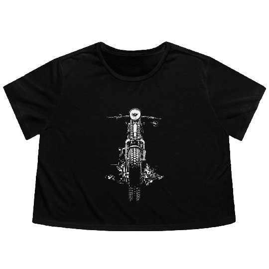 Retro Ride: Vintage Hand-Painted Motorcycle Design Flowy Cropped Tees