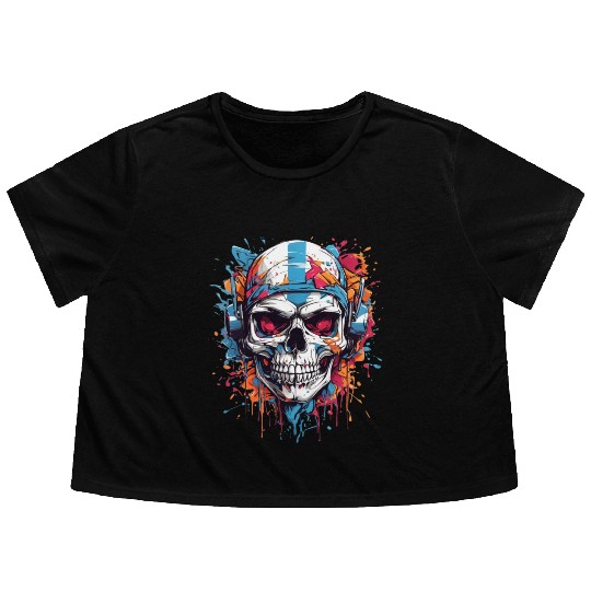 Skull Givin' Raspberry Dk Flowy Cropped Tees