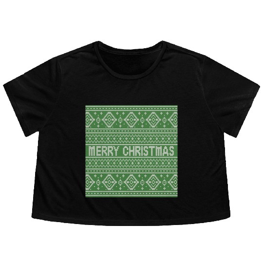 Sage Green Ugly Sweater Christmas Snowflakes Fun Flowy Cropped Tees