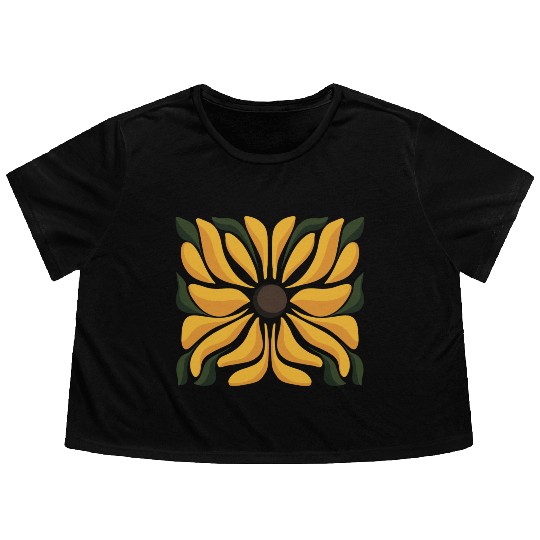 Modern Sunflower Floral Nature Design Flowy Cropped Tees