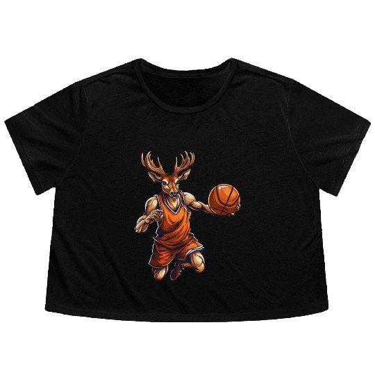 Basketball player deer Flowy Cropped Tees