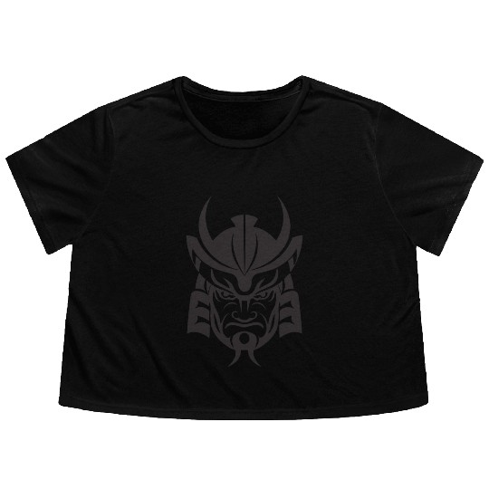 Samurai Helmet Logo Katana Swordsman Flowy Cropped Tees