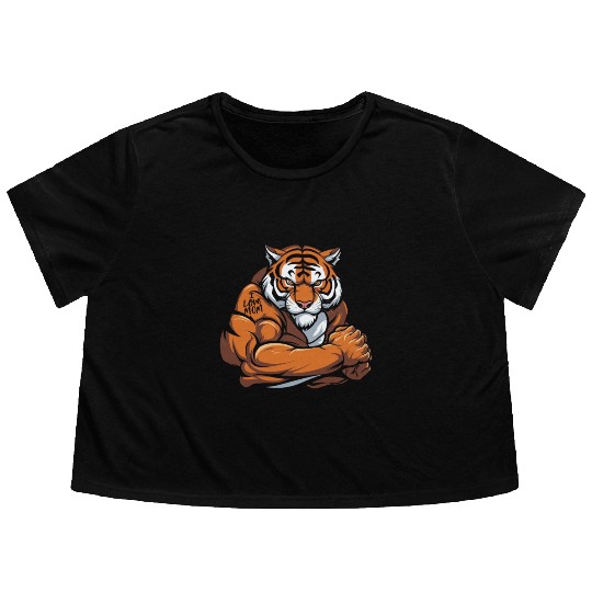 Tiger I Love Mom Flowy Cropped Tees