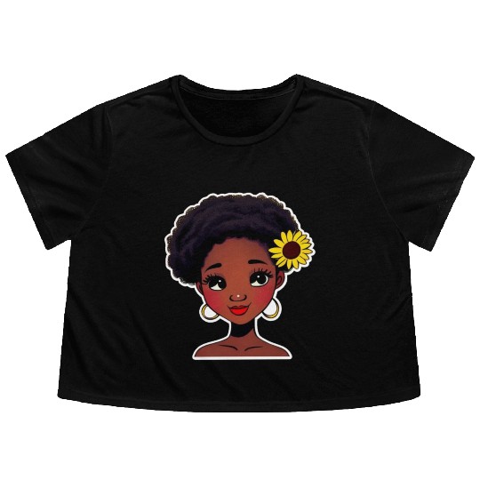 Black girl with sunflower Flowy Cropped Tees