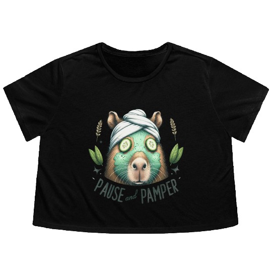 Pause and Pamper Capybara Spa Day Flowy Cropped Tees