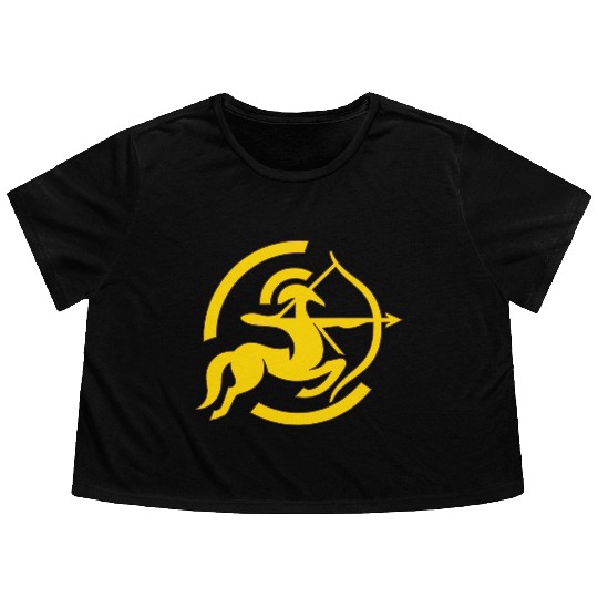 Zodiac Sagittarius Arc Icon Minimalistic Gold Flowy Cropped Tees