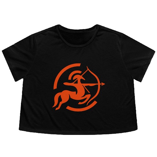 Zodiac Sagittarius Arc Icon Minimalistic In Red Flowy Cropped Tees