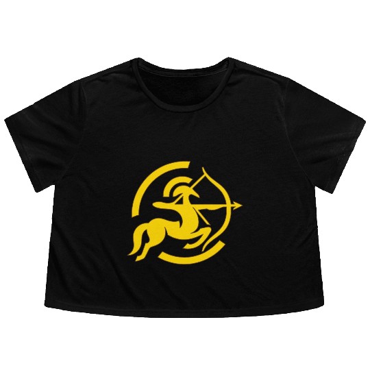Zodiac Sagittarius Arc Icon Minimalistic Gold Flowy Cropped Tees