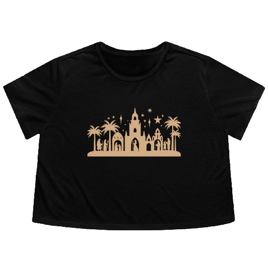 Nativity Scene with Mary Joseph Baby Jesus Flowy Cropped Tees