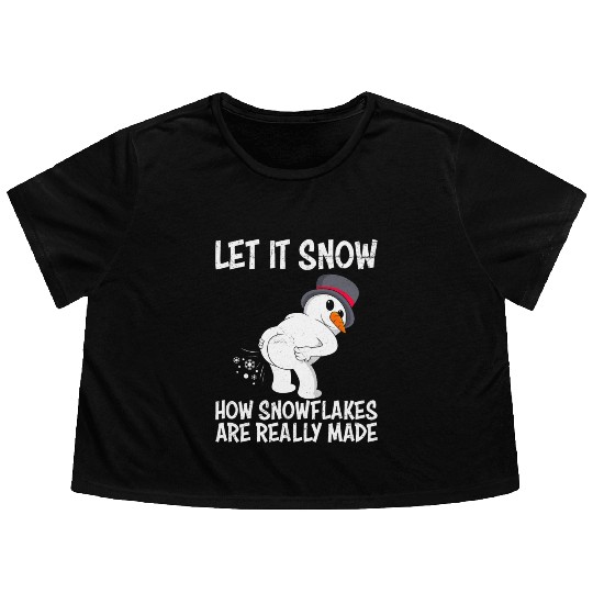 Snowman Let it Snow Winter Time Snowmen Flowy Cropped Tees