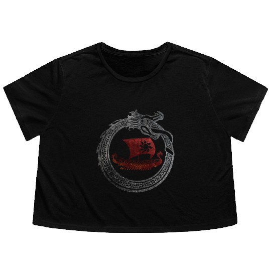 Jormungandr Vikings Dragon Ship Thor Mjolnir Flowy Cropped Tees