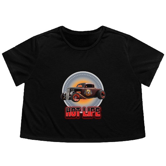 Hot Life Hot Rod Car Flowy Cropped Tees