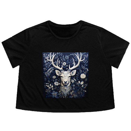 Enchanted Forest Deer Winter Bloom Flowy Cropped Tees