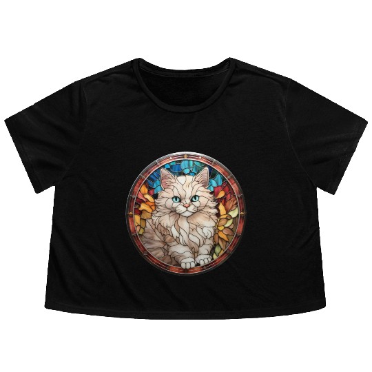 Ragdoll kitten in stained glass Flowy Cropped Tees