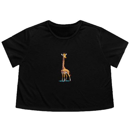 A Cartoonish Giraffe in a Playful Pose Flowy Cropped Tees