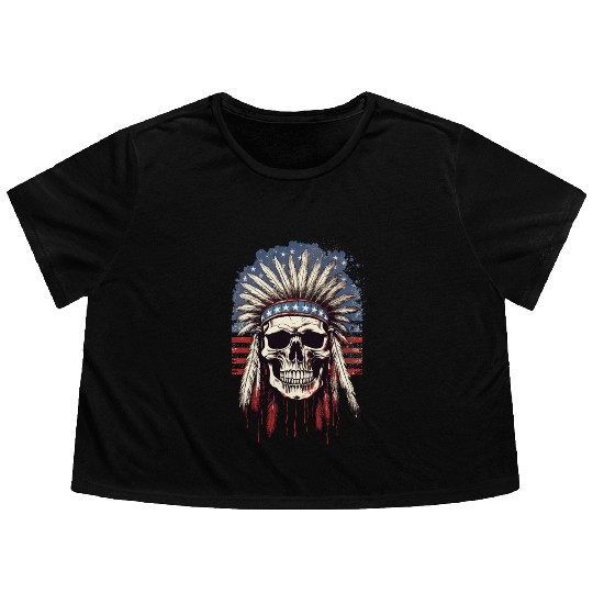 Skull Indian Chief Native American USA Flowy Cropped Tees
