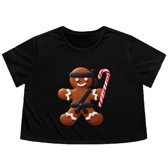 Funny Ninja Gingerbread Man Cookie Candy Cane Flowy Cropped Tees