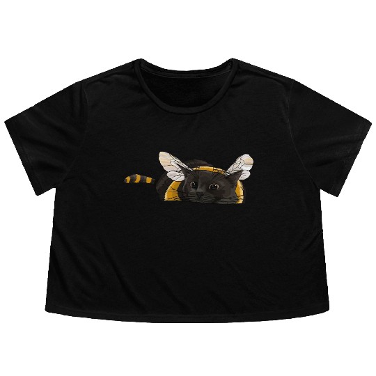 Fuzzy Little Bumblebee Kitty Flowy Cropped Tees
