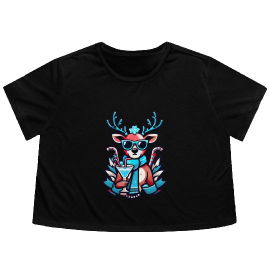cool reindeer Flowy Cropped Tees