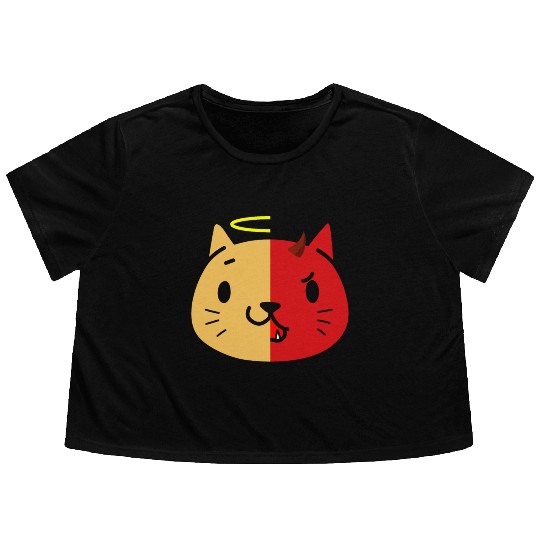 Two Face Cat Angel And Devil Flowy Cropped Tees