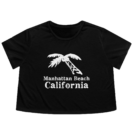 Manhattan Beach California Palm Tree Souvenirs Flowy Cropped Tees