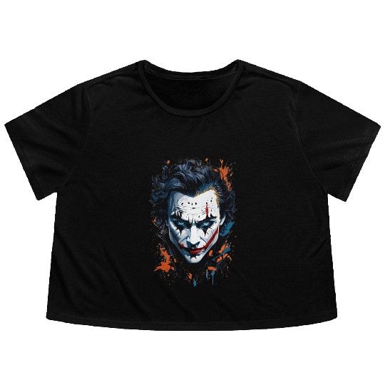 Chaos in Colors: Vibrant Joker Face Flowy Cropped Tees