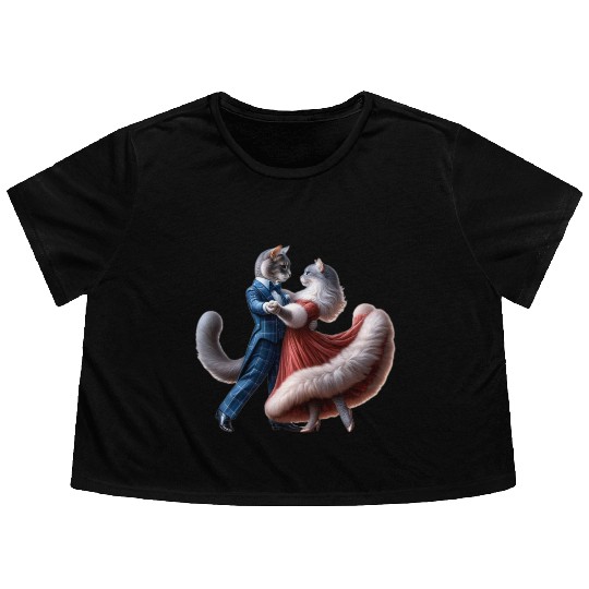 Twilight Dance of Cats Flowy Cropped Tees