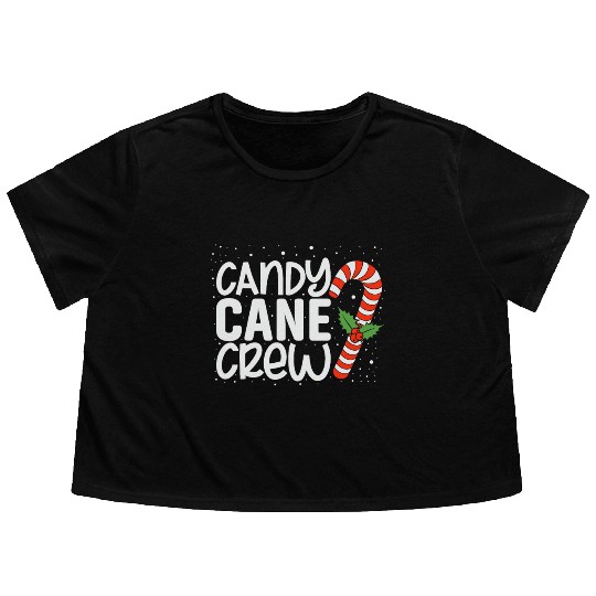 Funny Christmas Candy cane crew Flowy Cropped Tees