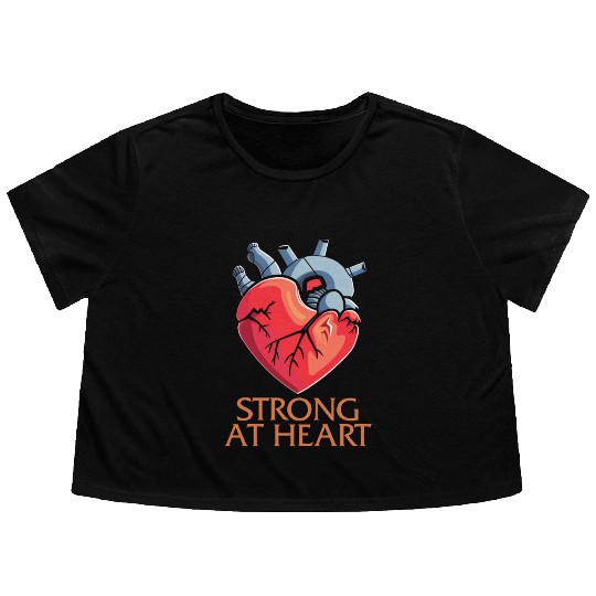 CHD Awareness Flowy Cropped Tees, Strong At Heart Pumping Iron