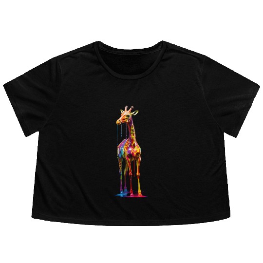 Rainbow Colored Giraffe Flowy Cropped Tees