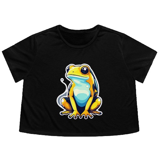 Golden Poison Frog Illustration Flowy Cropped Tees