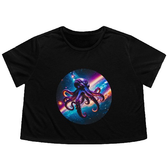 Space Octopus Flowy Cropped Tees