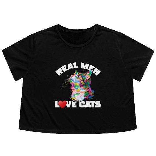 Real Men Love Cats Flowy Cropped Tees