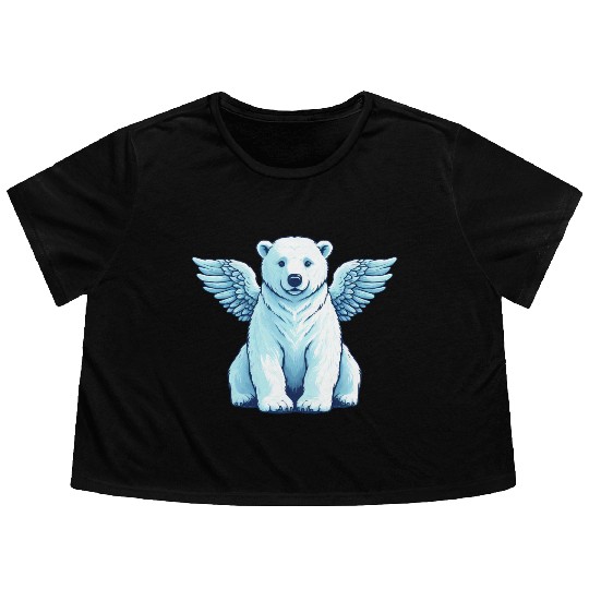 Bear Polar Bear Angel Wings Flowy Cropped Tees
