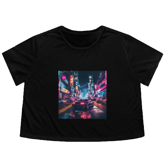 Vaporwave Tokyo Flowy Cropped Tees