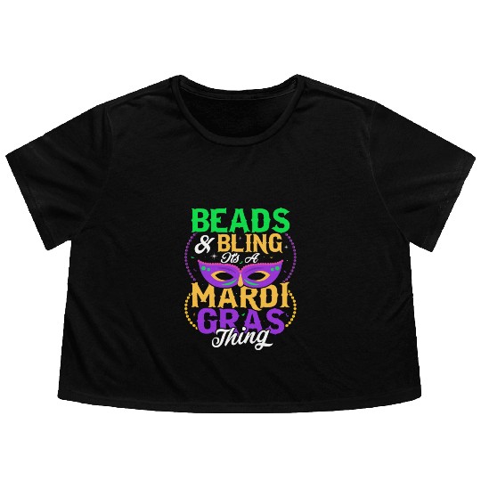 Beads & Bling It's A Mardi Gras Thing Carnival Par Flowy Cropped Tees