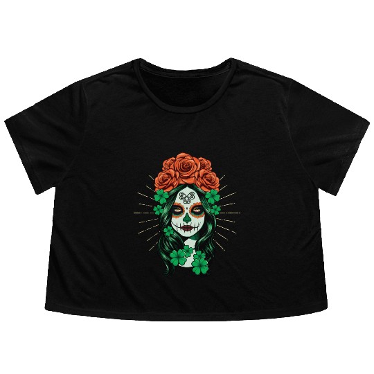 St Patrick's Day Dia De Los Muertos Calavera Flowy Cropped Tees
