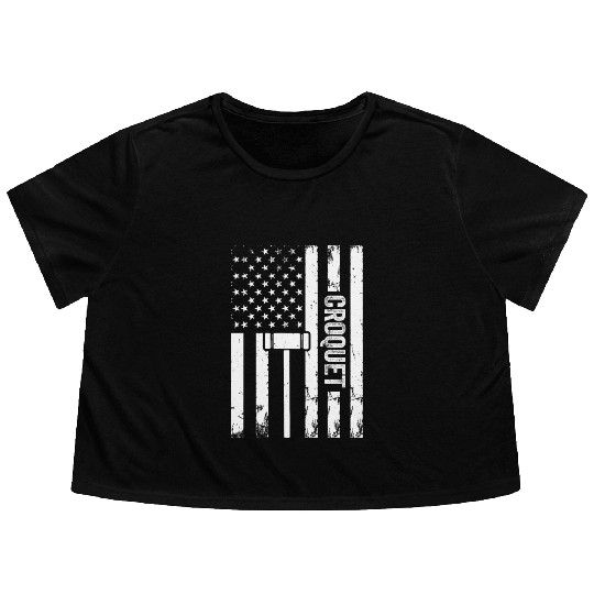 Croquet Player Croquet US Flag Croquet Flowy Cropped Tees