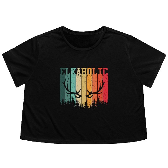 Elk Hunting Elkaholic Hunters Flowy Cropped Tees