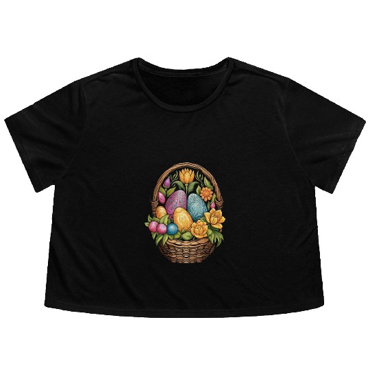Easter Day Easter Egg Basket Mandala Art Egg Hunt Flowy Cropped Tees
