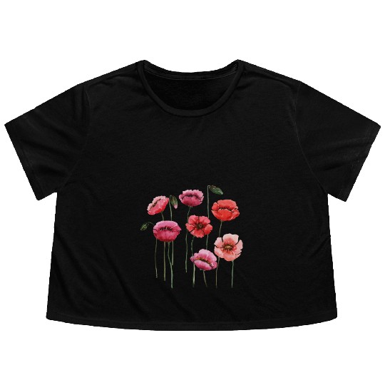 Poppies, spring bloomers, summer, flower, vintage. Flowy Cropped Tees